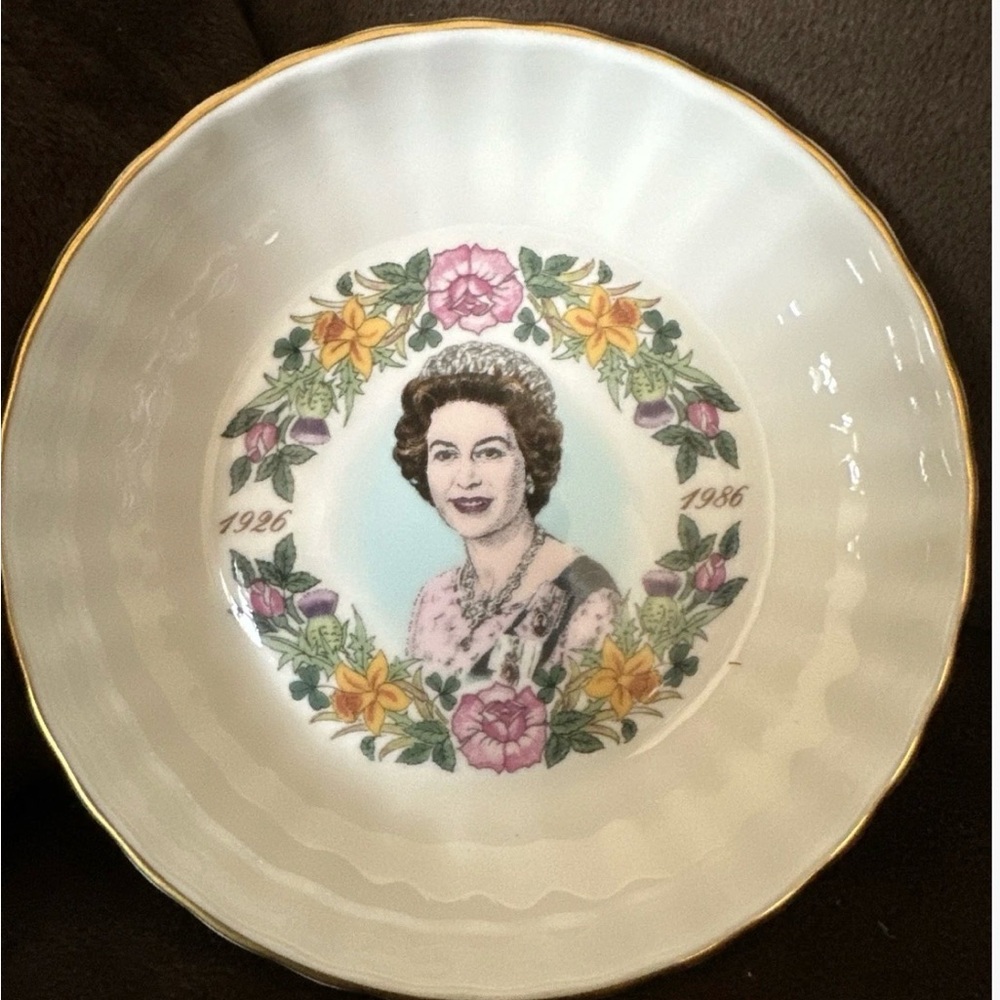 Royal Commemorative Porcelain Plate with Floral Design